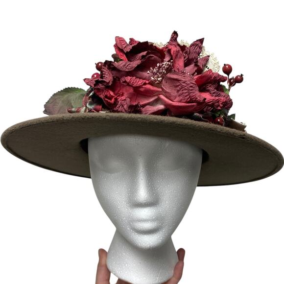 Vintage Linda Madden Womens Brown Hat With Flower Brimmed 90s Hat main image 12